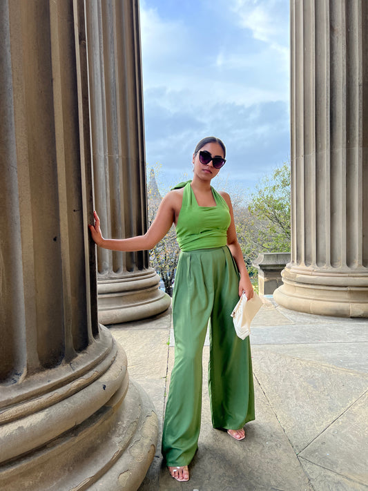 The eco rayon fabric drapes beautifully, giving the trousers an elegant flow. The high waist and wide-leg silhouette offer a flattering fit that complements various body shapes. Plus, the trousers feature convenient pockets for added functionality. hese trousers are easy to care for and maintain, ensuring that they remain a reliable part of your wardrobe for years to come.