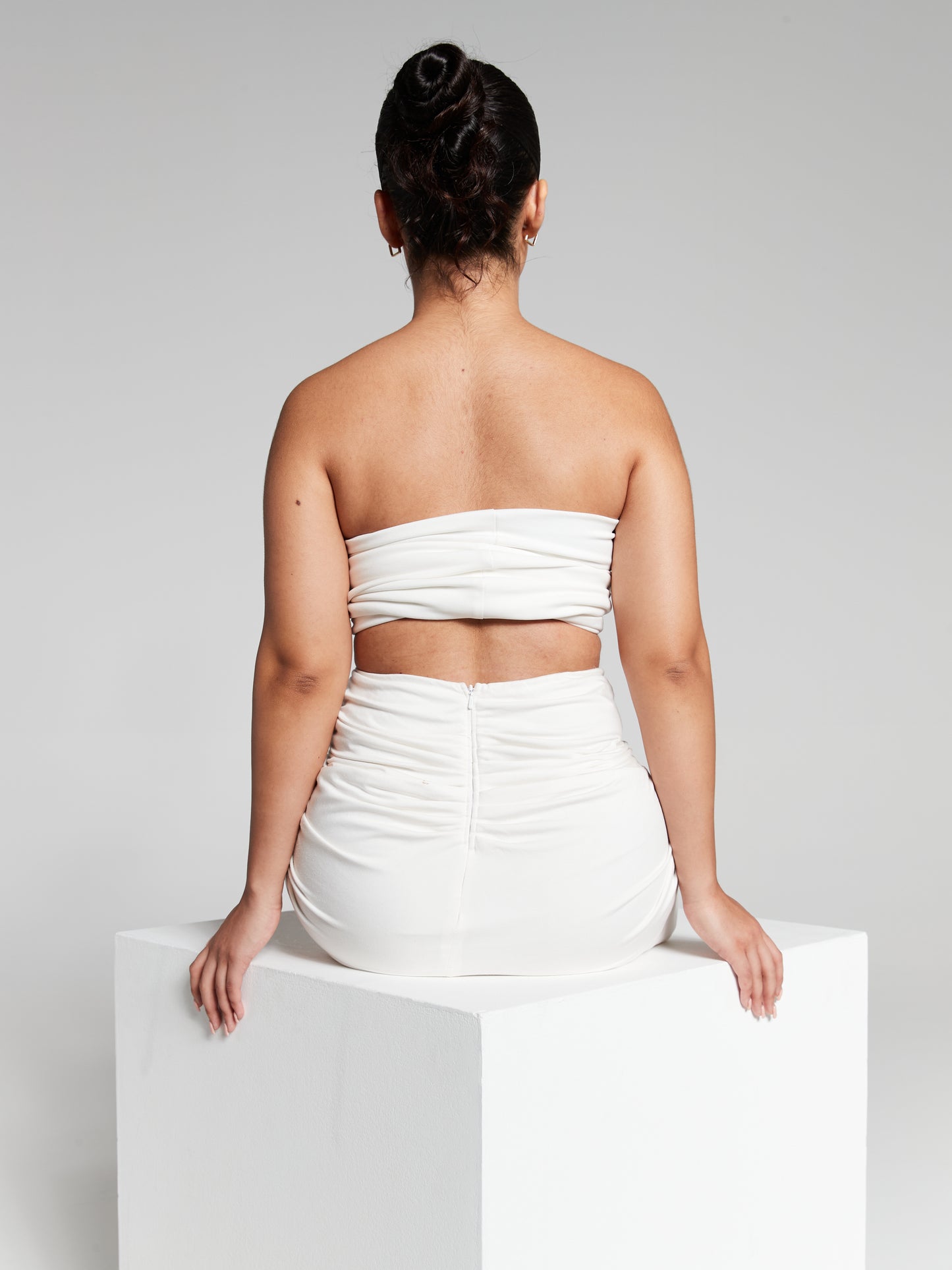 Lexi Ivory Ruched Knot Midi Skirt