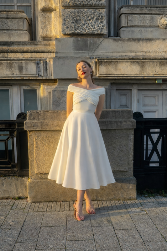 Ivory Flared Midi Skirt
