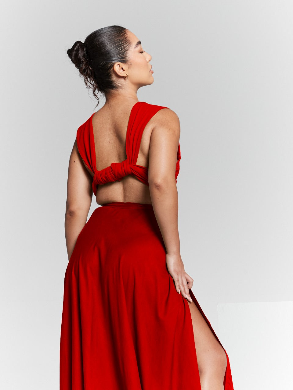 Red Split Flared Maxi Skirt
