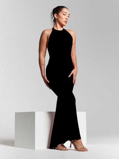Kim Black Knot Back Halter Neck Bodycon Dress – InFlair