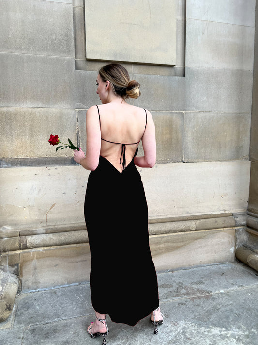 Kaylee Black Recycled Ruched V-Back Boydcon Dress