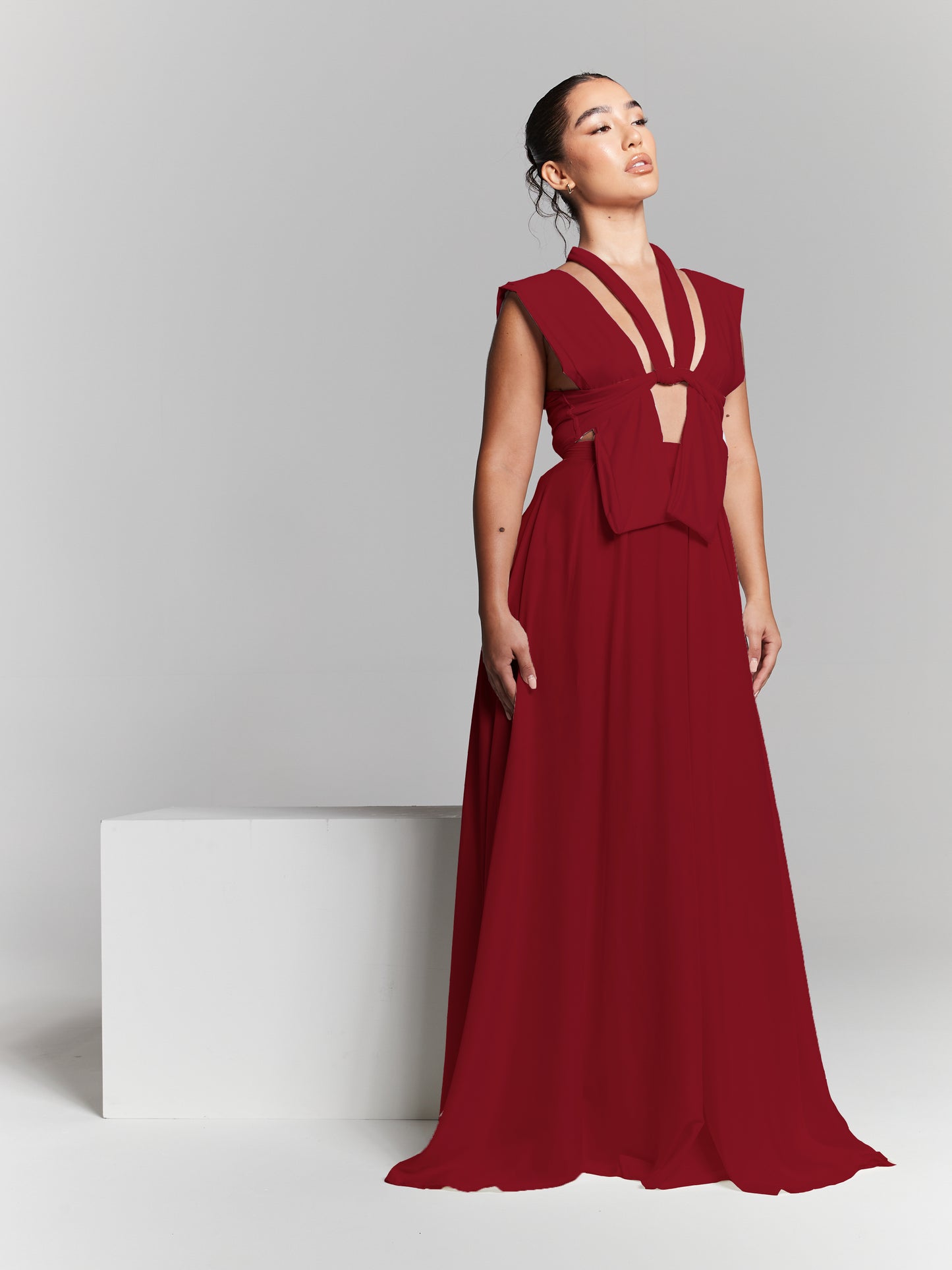 Burgundy Recycled Pleated Flared Maxi Skirt