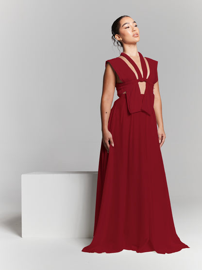 Burgundy Recycled Pleated Flared Maxi Skirt