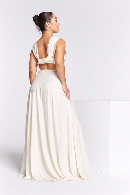 Ivory Split Hem Flared Maxi Skirt