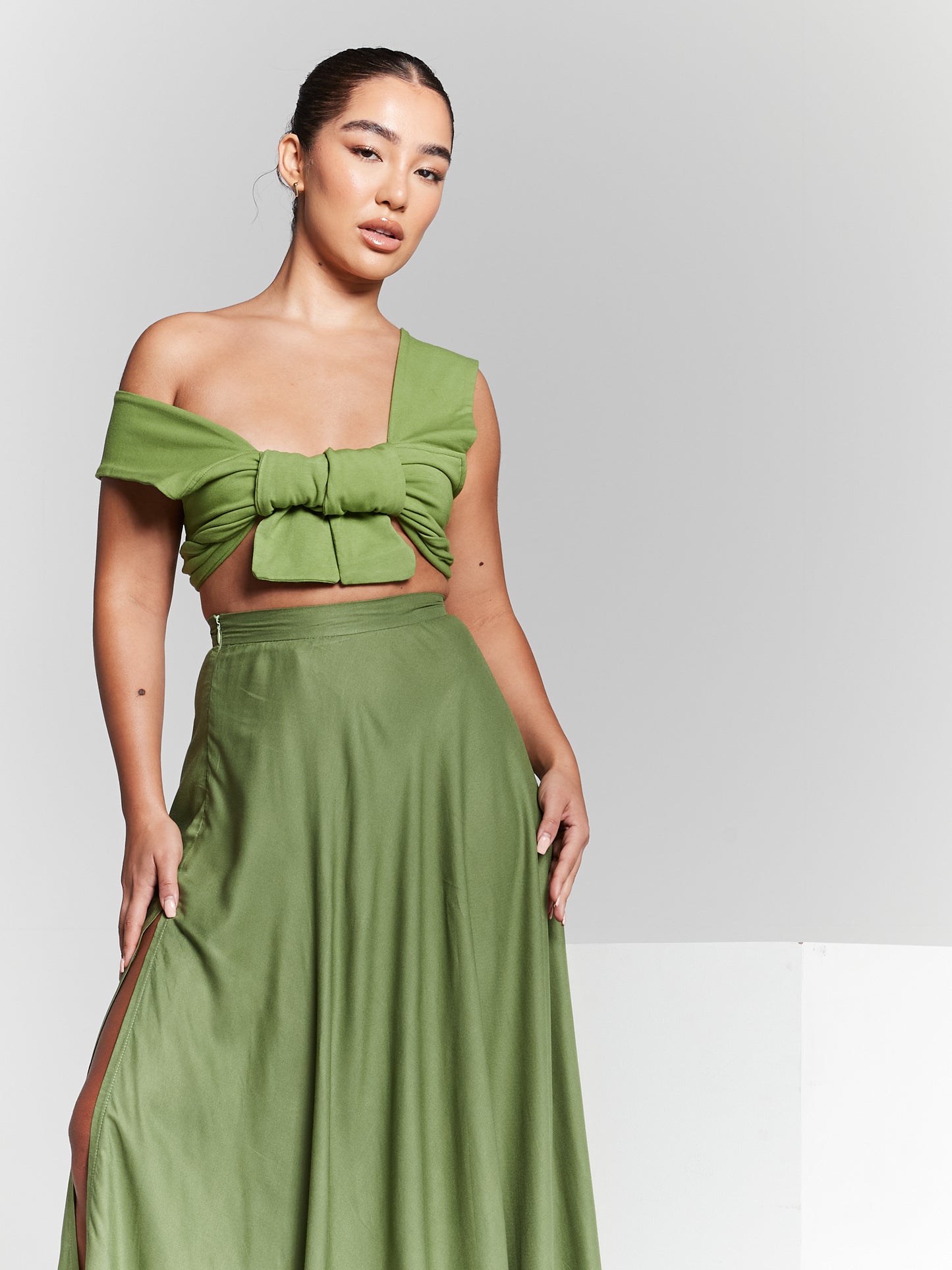Kia Green Recycled Multiway Tie Top And Maxi Skirt Co Ord