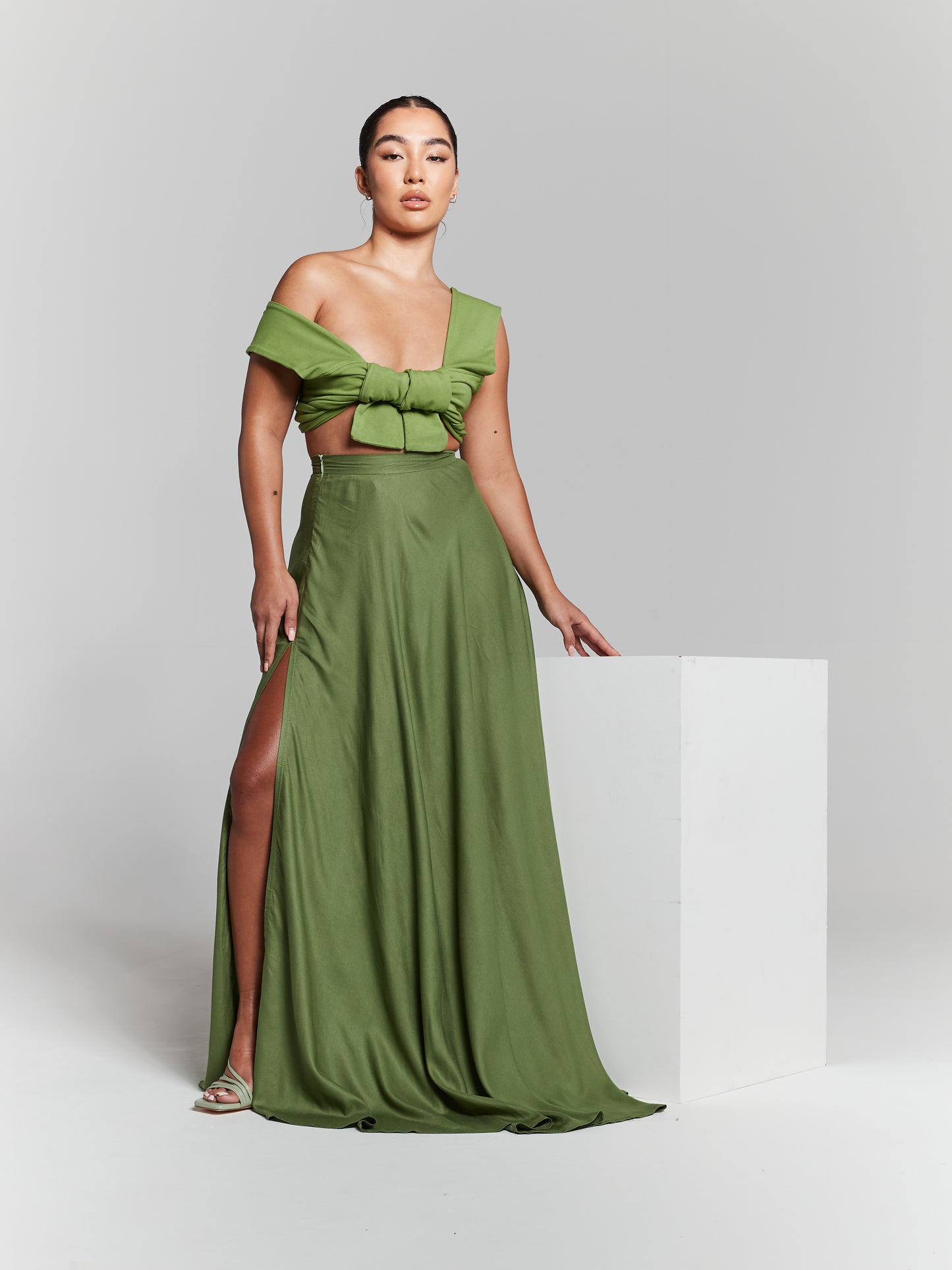 Kia Green Recycled Multiway Tie Top And Maxi Skirt Co Ord