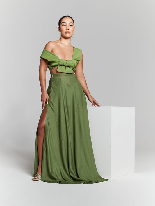 Kia Green Recycled Multiway Tie Top And Maxi Skirt Co Ord