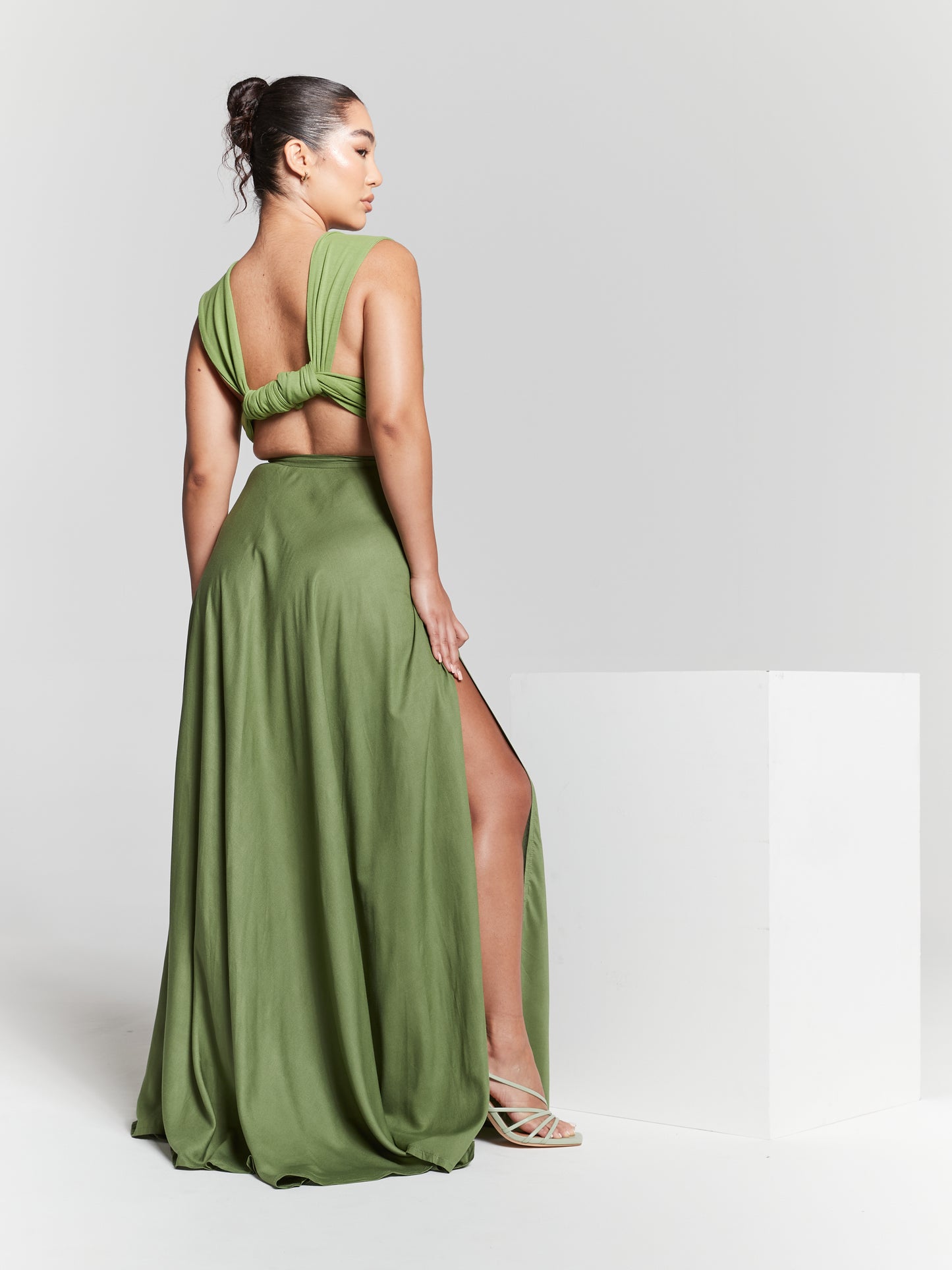 Kia Green Recycled Multiway Tie Top And Maxi Skirt Co Ord