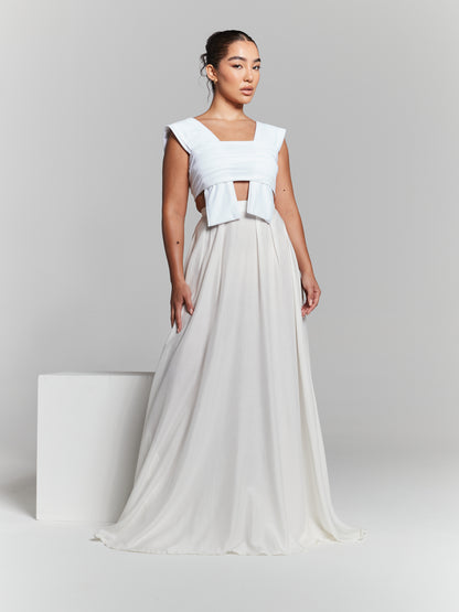 Ivory Recycled Pleated Flared Maxi Skirt