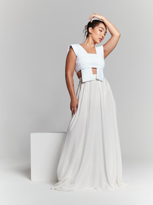 Ivory Recycled Pleated Flared Maxi Skirt