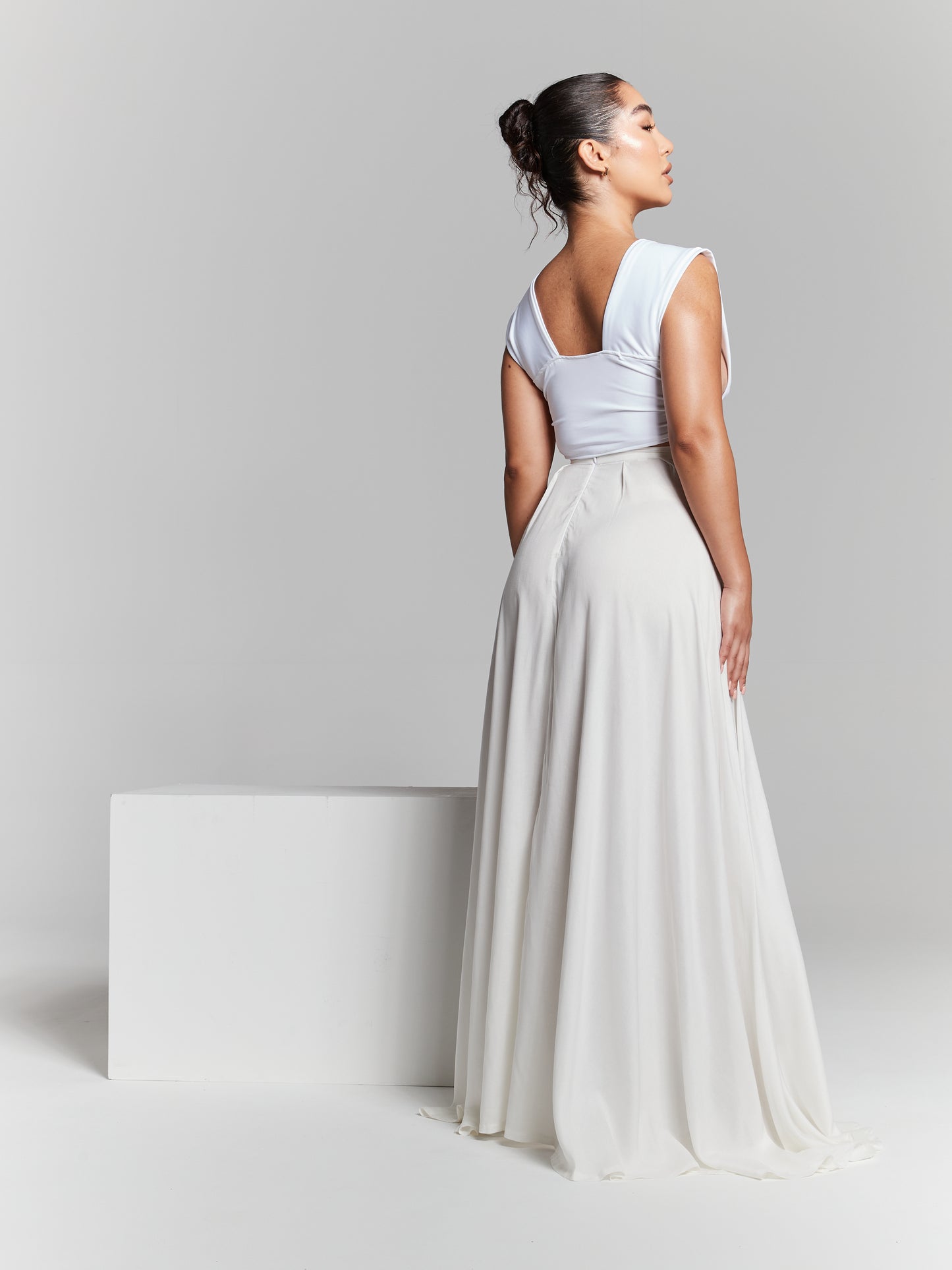 Ivory Recycled Pleated Flared Maxi Skirt