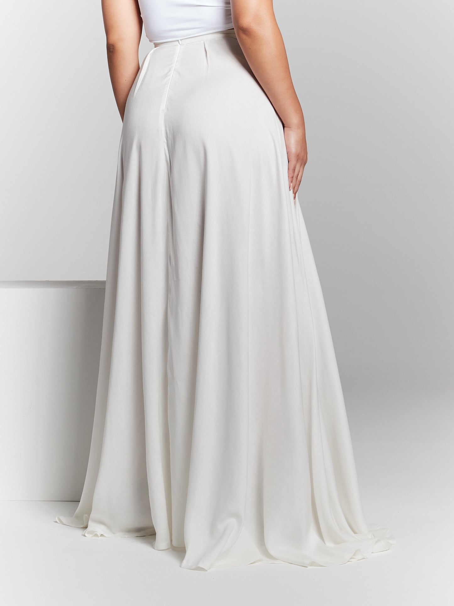 Ivory Recycled Pleated Flared Maxi Skirt