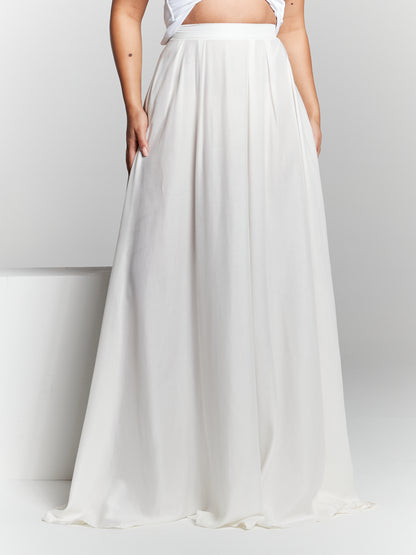 Ivory Recycled Pleated Flared Maxi Skirt