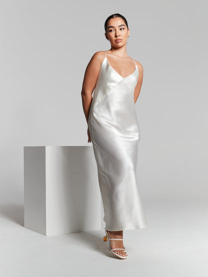 Ivory Recycled Silk Relaxed Midaxi Slip Dress