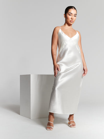 Ivory Recycled Silk Relaxed Midaxi Slip Dress