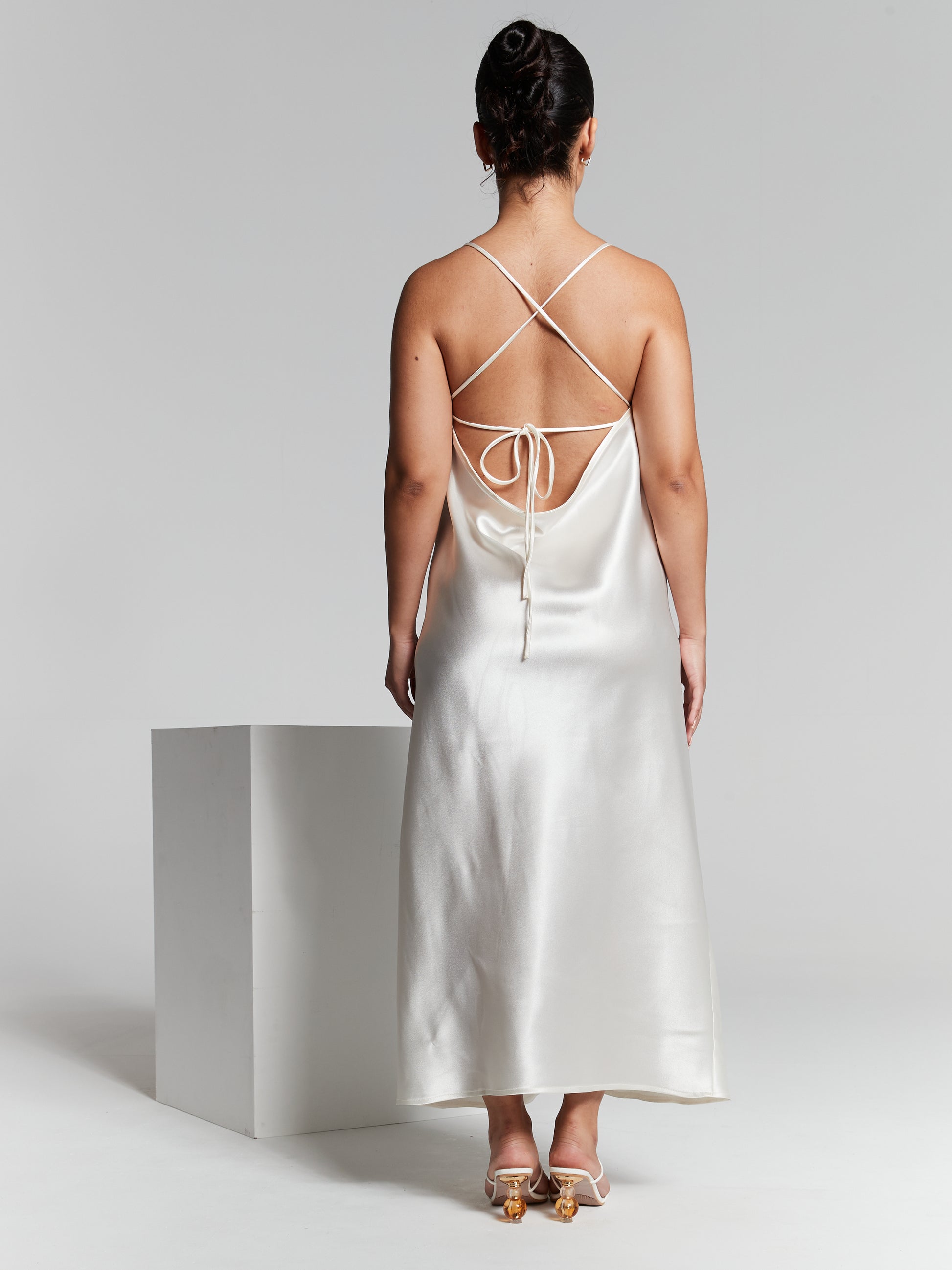 Ivory Recycled Silk Relaxed Midaxi Slip Dress InFlair Ivory Recycled Silk Relaxed Midaxi Slip Dress InFlair