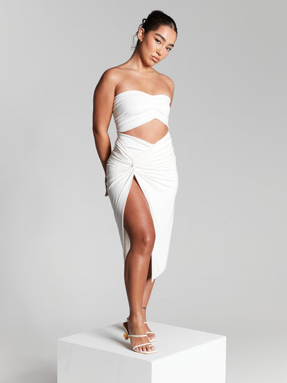 Lexi Recycled Ruched Knot Midi Skirt