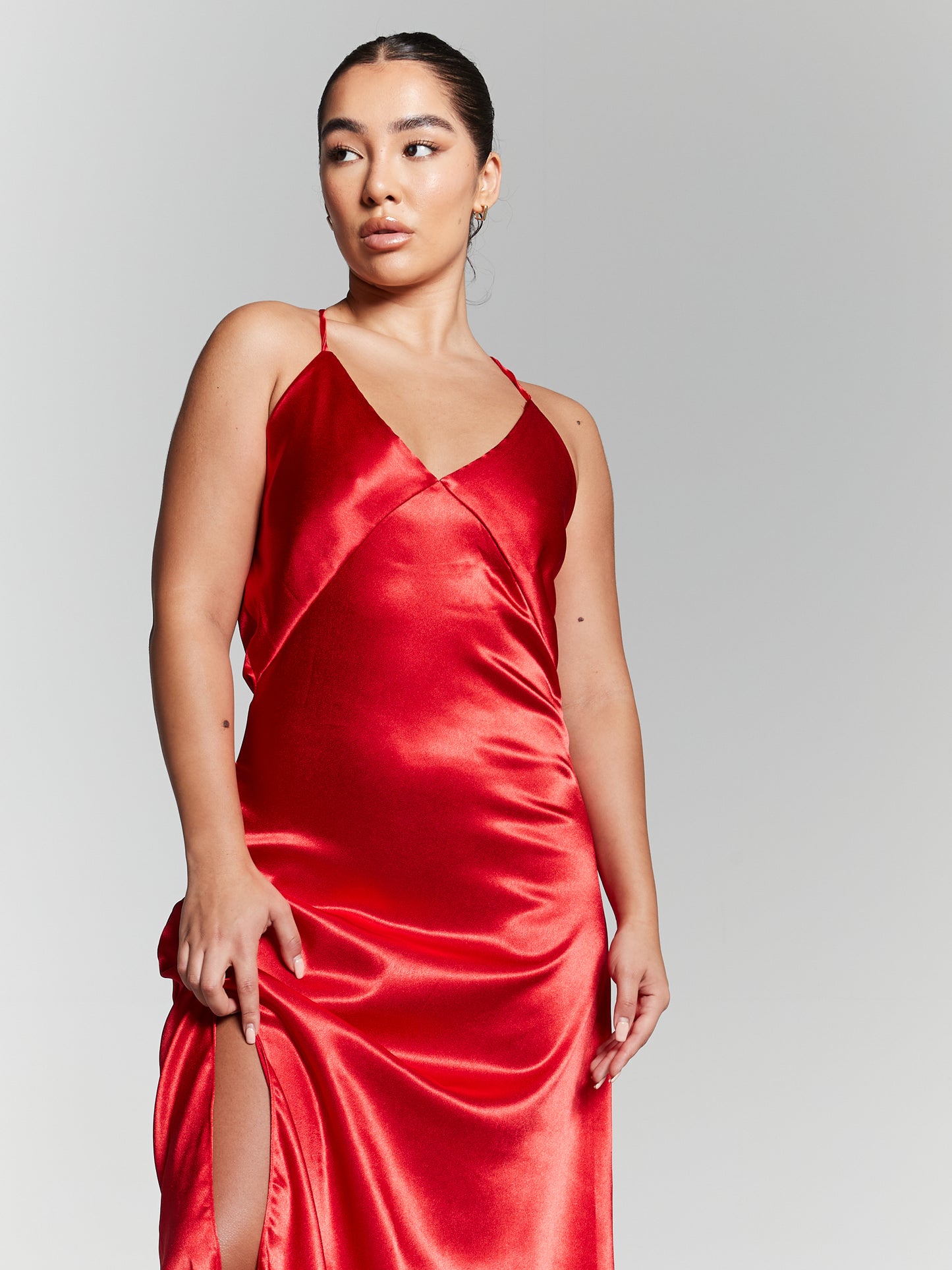 Red Recycled Silk Maxi Split Dress