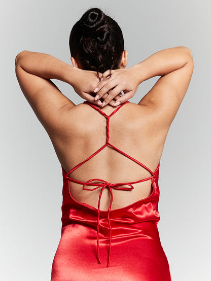 Red Recycled Silk Maxi Split Dress